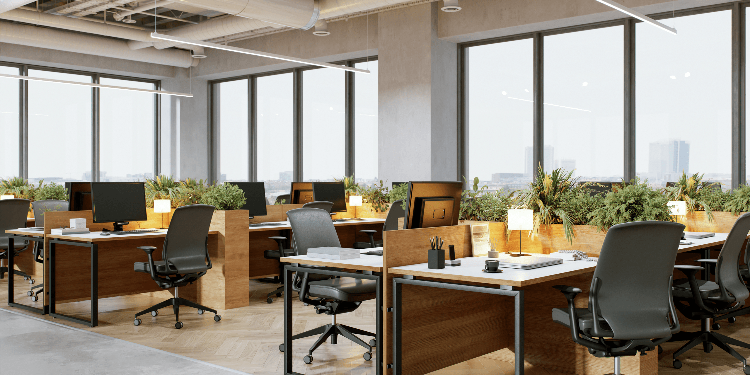 Modern office space interior with natural light